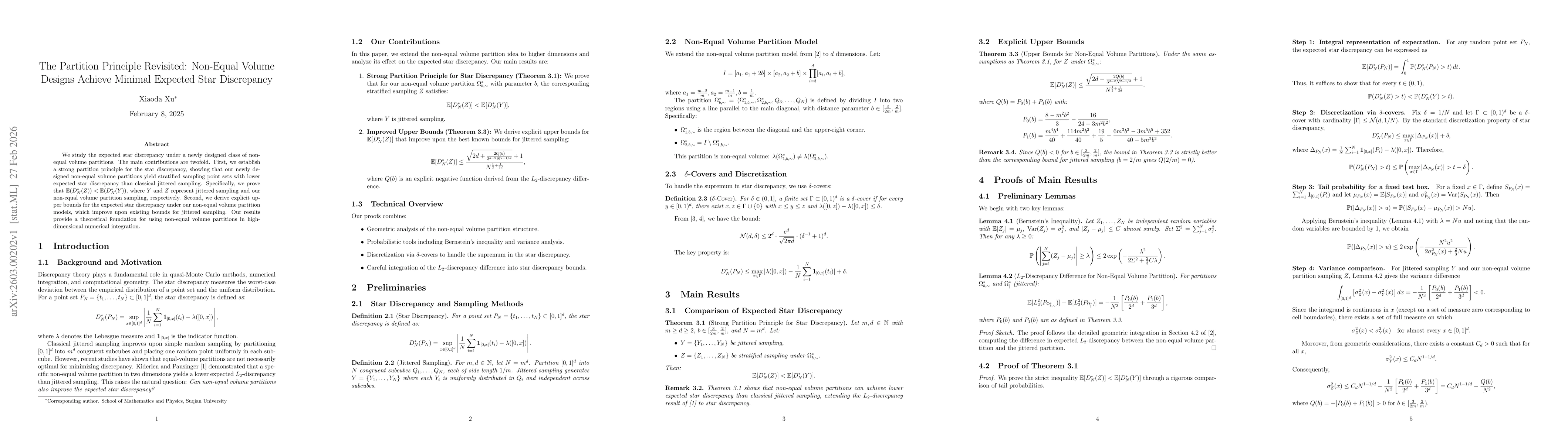 Thumbnail for The Partition Principle Revisited: Non-Equal Volume Designs Achieve Minimal Expected Star Discrepancy