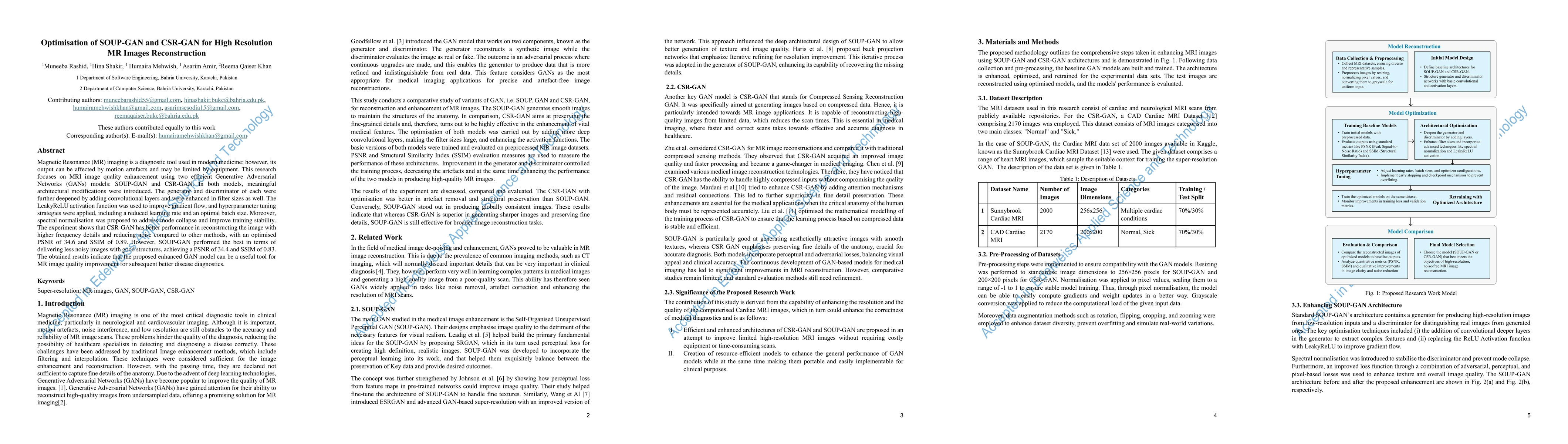 Thumbnail for Optimisation of SOUP-GAN and CSR-GAN for High Resolution MR Images Reconstruction