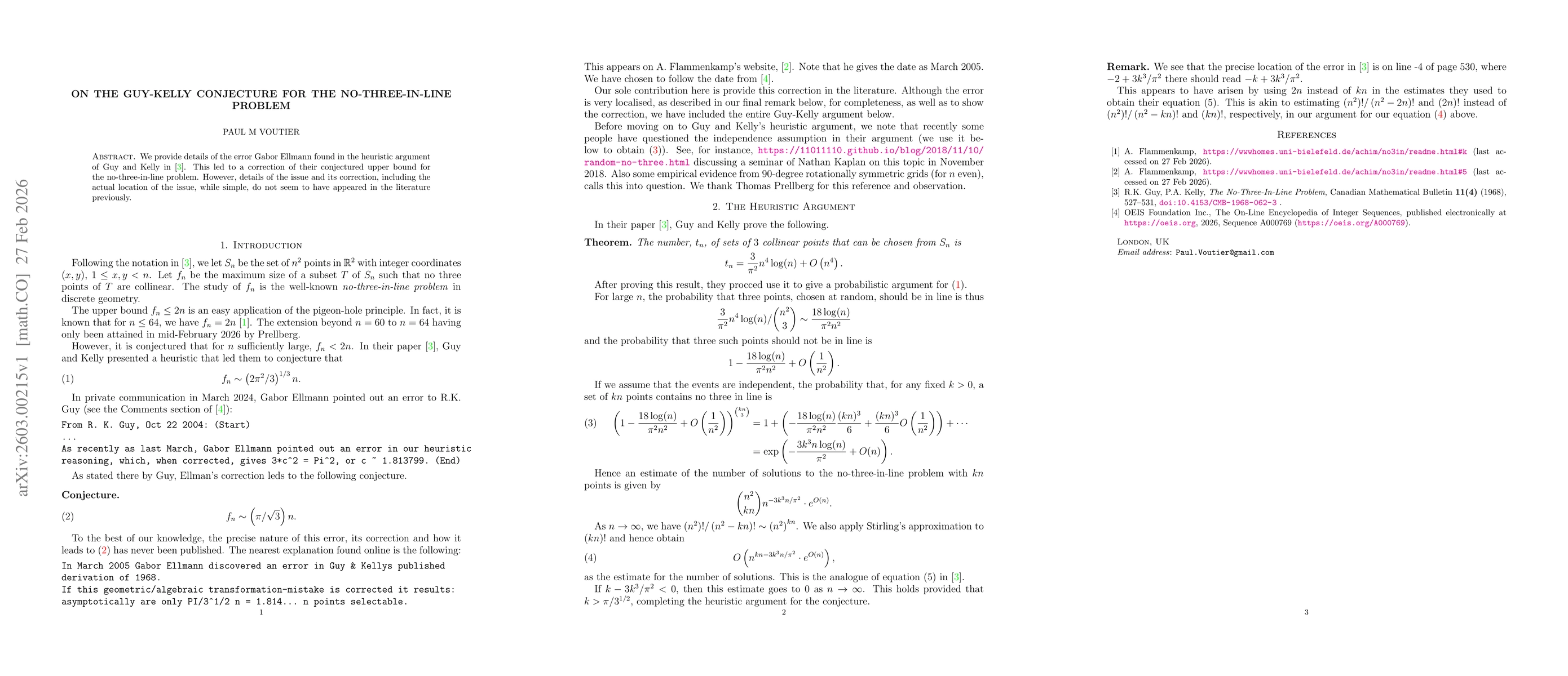 Thumbnail for On the Guy-Kelly Conjecture for the No-Three-In-Line Problem