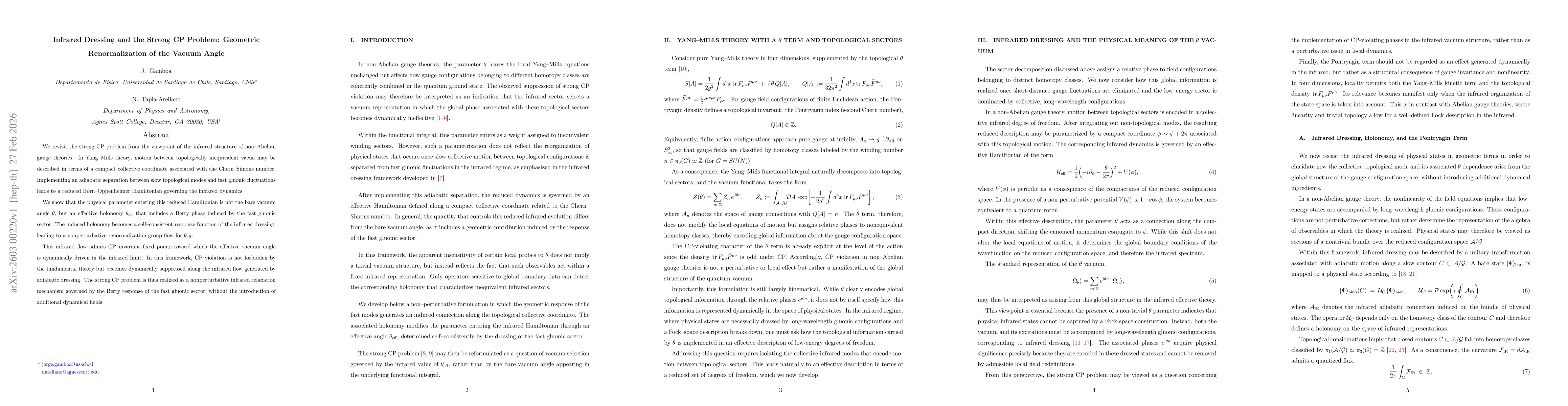 Thumbnail for Infrared Dressing and the Strong CP Problem: Geometric Renormalization of the Vacuum Angle