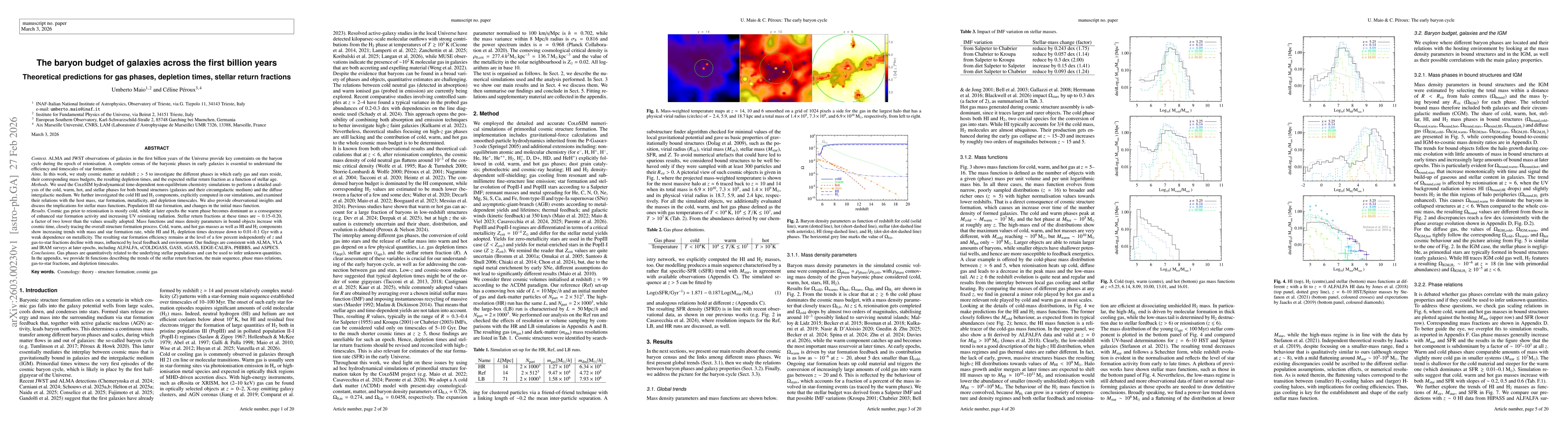 Thumbnail for The Baryon Budget of Galaxies across the First Billion Years -- Theoretical Predictions for Gas Phases, Depletion Times, and Stellar Return Fractions