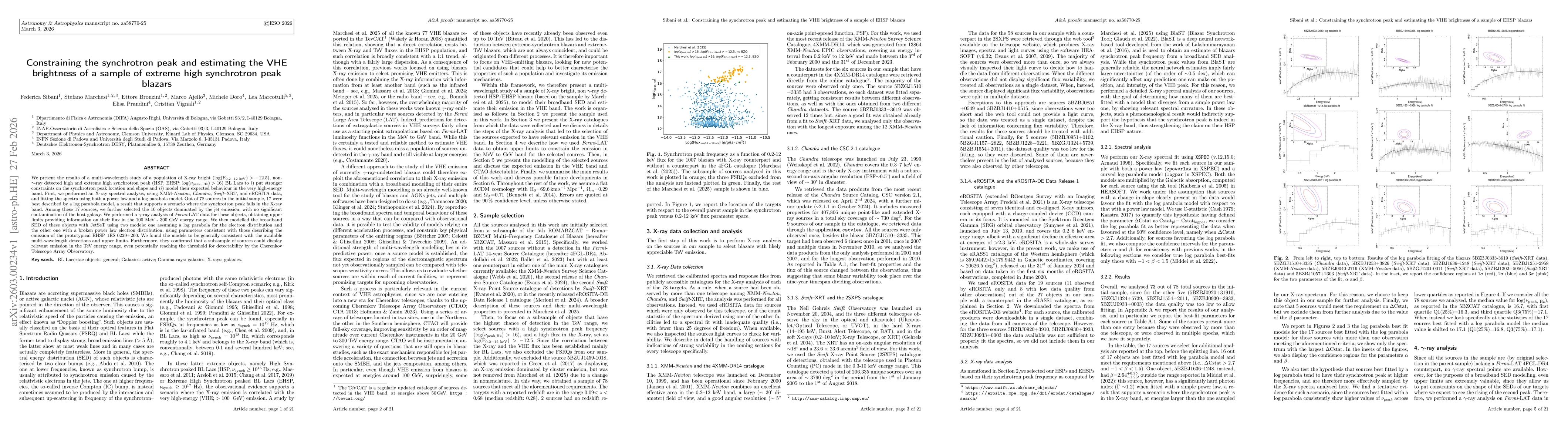 Thumbnail for Constraining the synchrotron peak and estimating the VHE brightness of a sample of extreme high synchrotron peak blazars