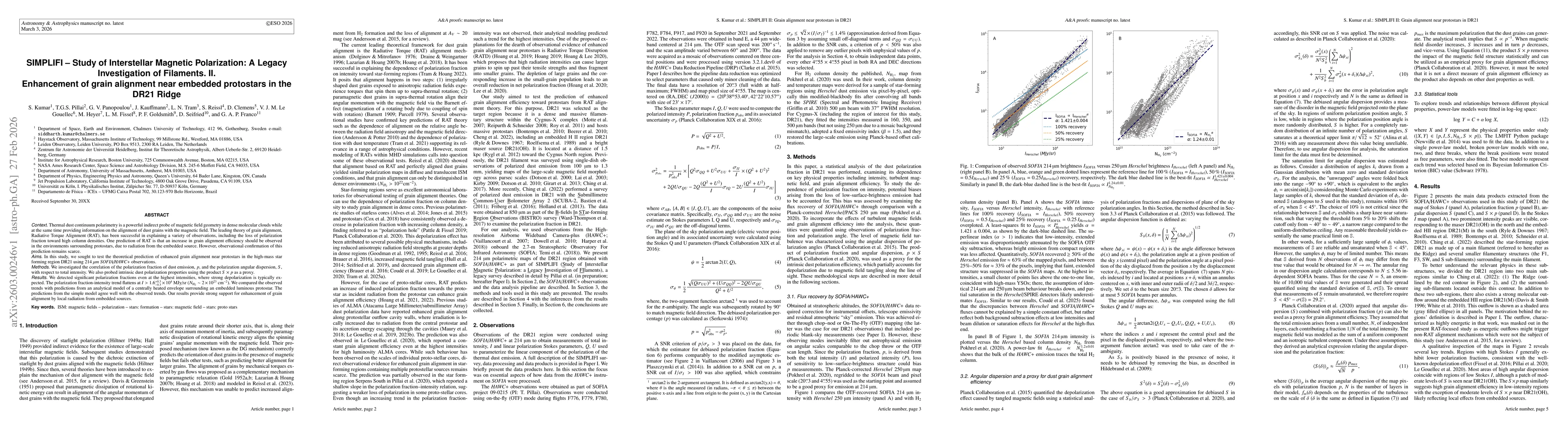 Thumbnail for SIMPLIFI-Study of Interstellar Magnetic Polarization: A Legacy Investigation of Filaments. II. Enhancement of grain alignment near embedded protostars in the DR21 Ridge