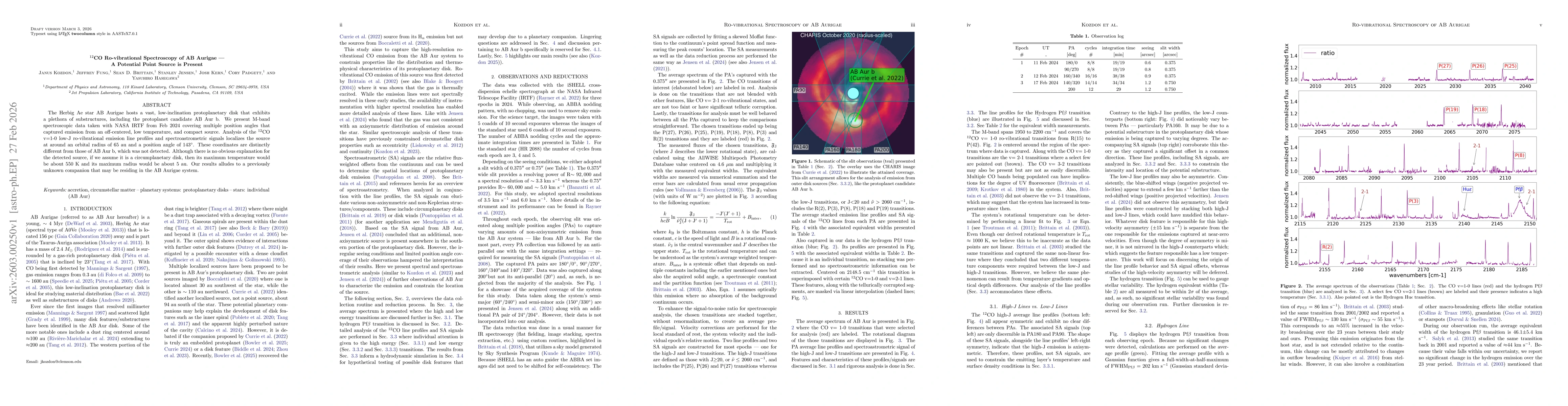 Thumbnail for ${}^{12}$CO Ro-vibrational Spectroscopy of AB Aurigae -- A Potential Point Source is Present