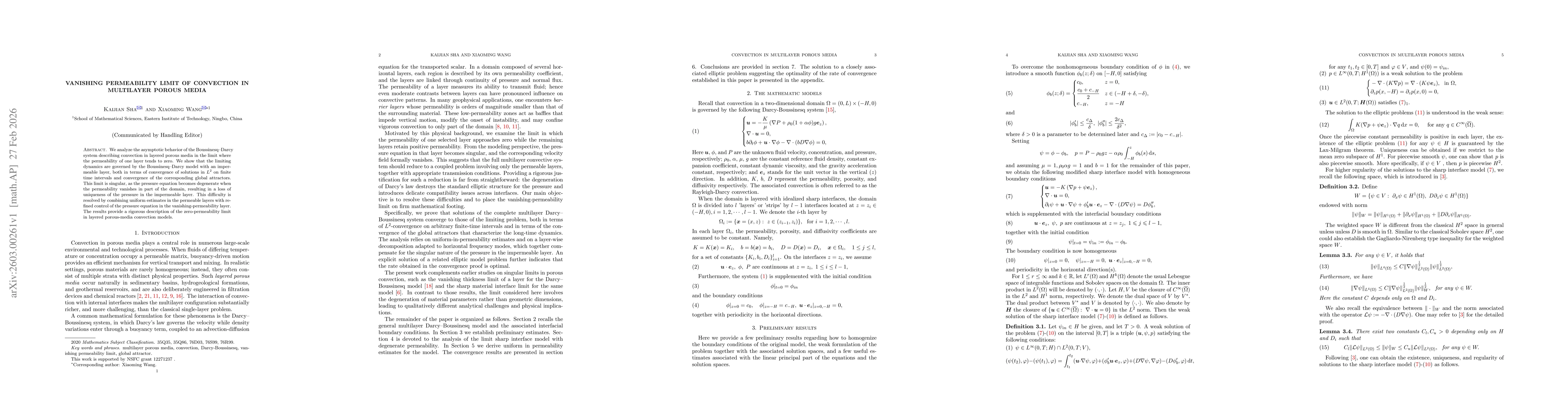 Thumbnail for Vanishing permeability limit of convection in multilayer porous media