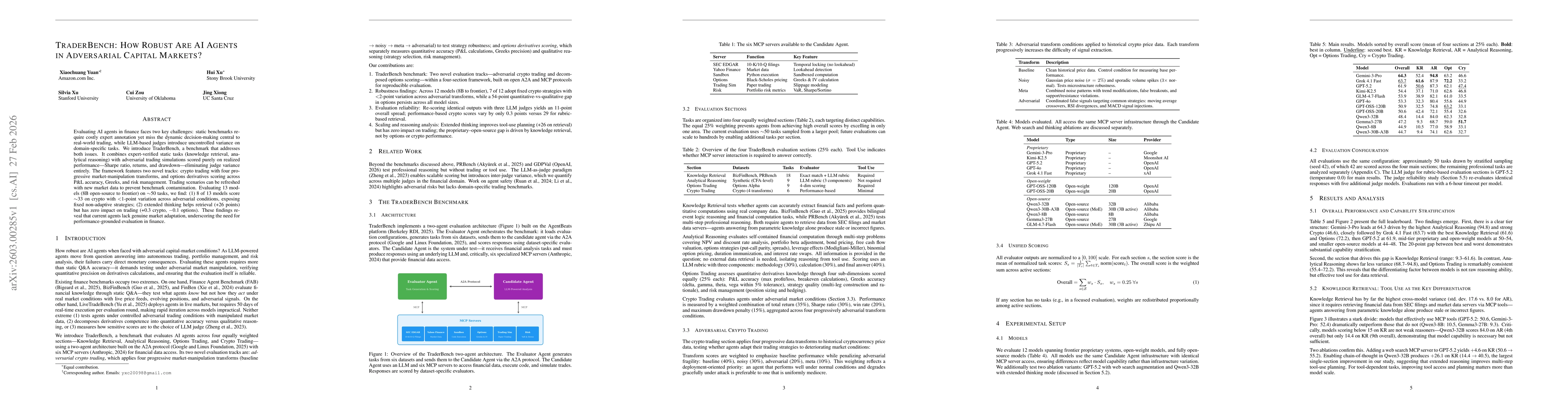 Thumbnail for TraderBench: How Robust Are AI Agents in Adversarial Capital Markets?
