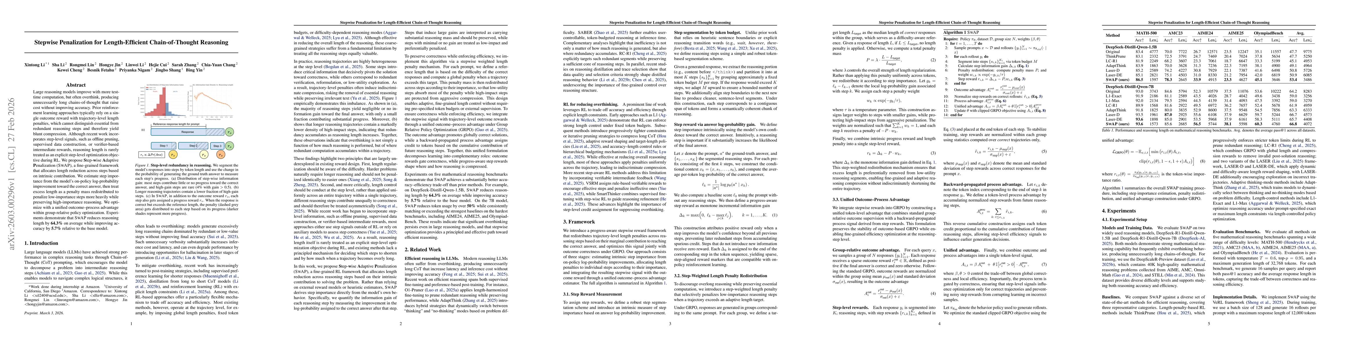 Thumbnail for Stepwise Penalization for Length-Efficient Chain-of-Thought Reasoning