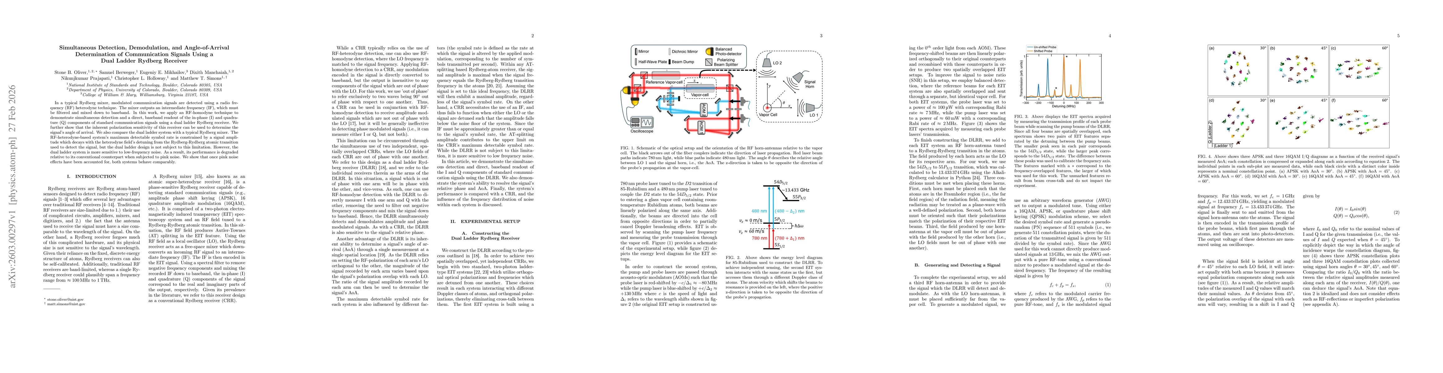 Thumbnail for Simultaneous Detection, Demodulation, and Angle-of-Arrival Determination of Communication Signals Using a Dual Ladder Rydberg Receiver