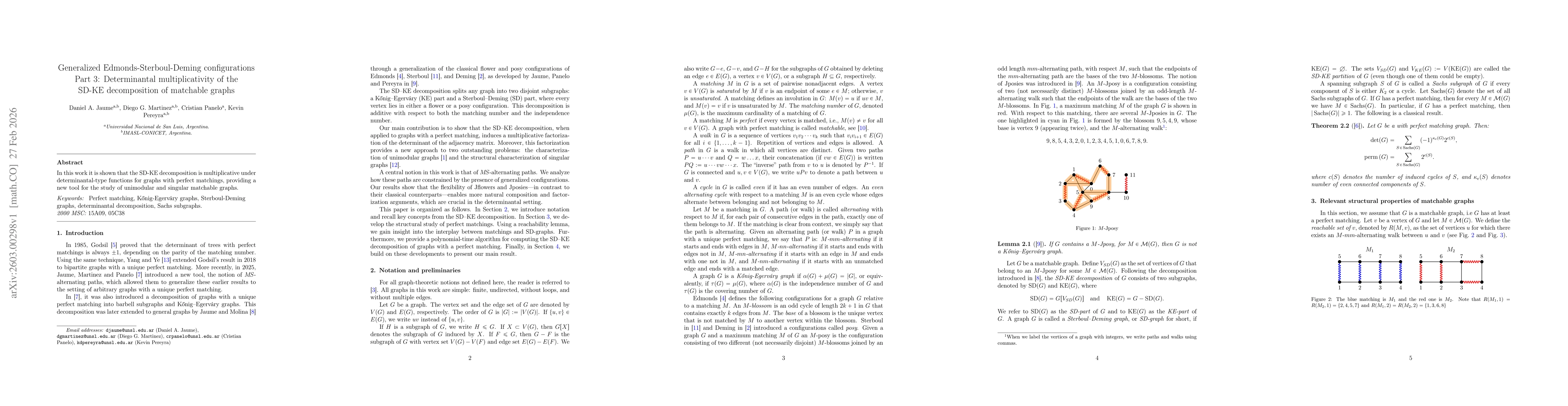 Thumbnail for Generalized Edmonds-Sterboul-Deming configurations Part 3: Determinantal multiplicativity of the SD-KE decomposition of matchable graphs