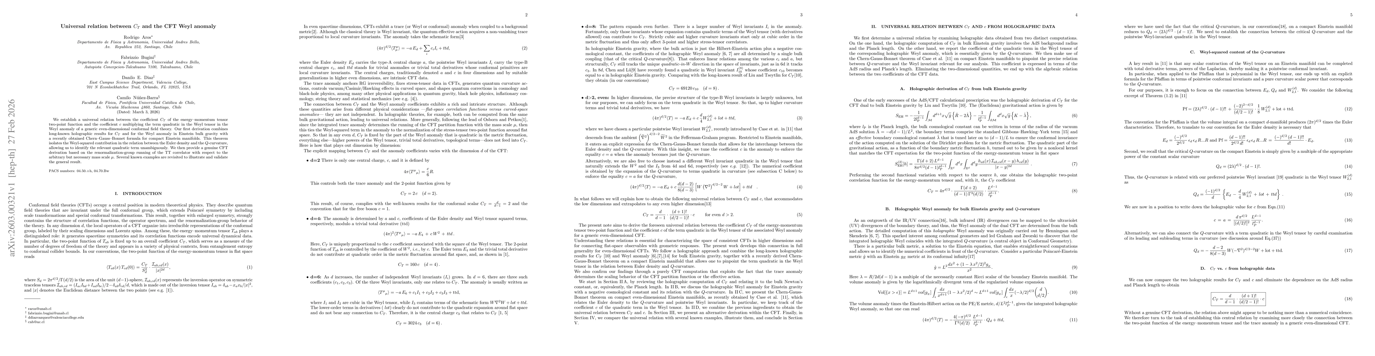 Thumbnail for Universal relation between $C_{T}$ and the CFT Weyl anomaly