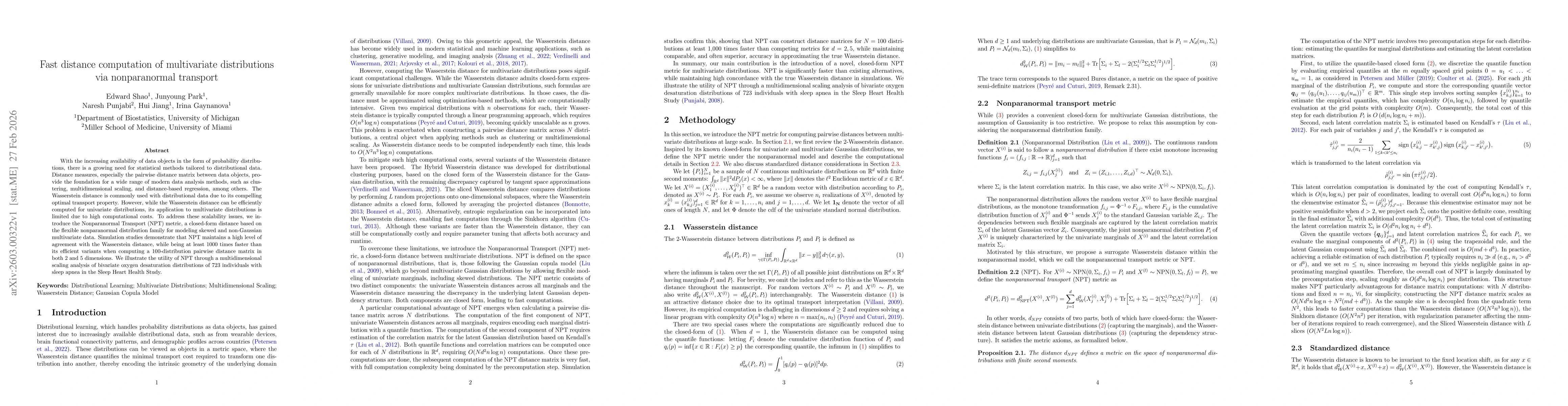 Thumbnail for Fast distance computation of multivariate distributions via nonparanormal transport