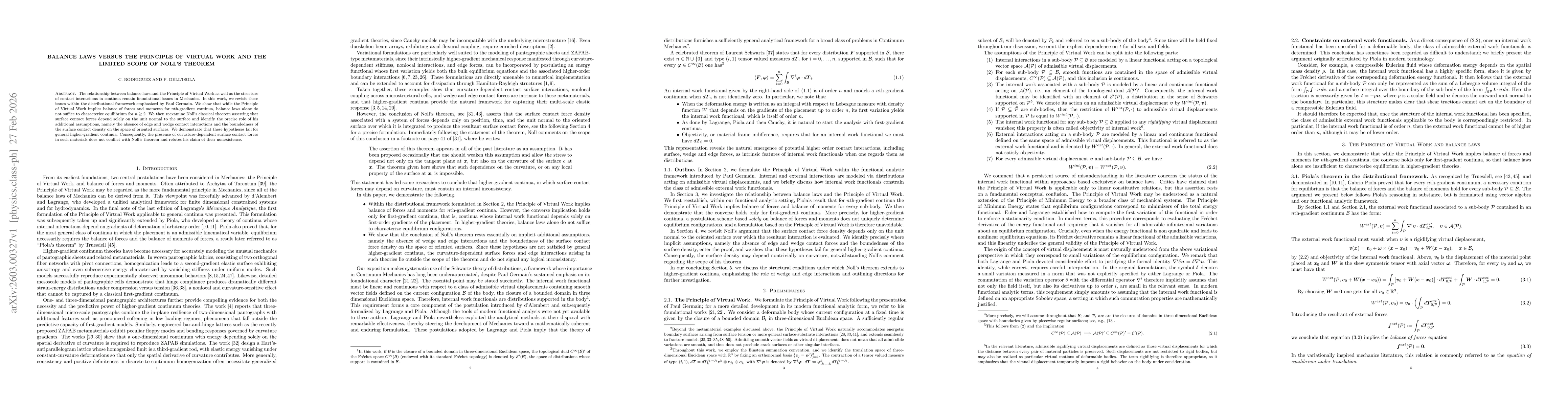 Thumbnail for Balance laws versus the Principle of Virtual Work and the limited scope of Noll's theorem