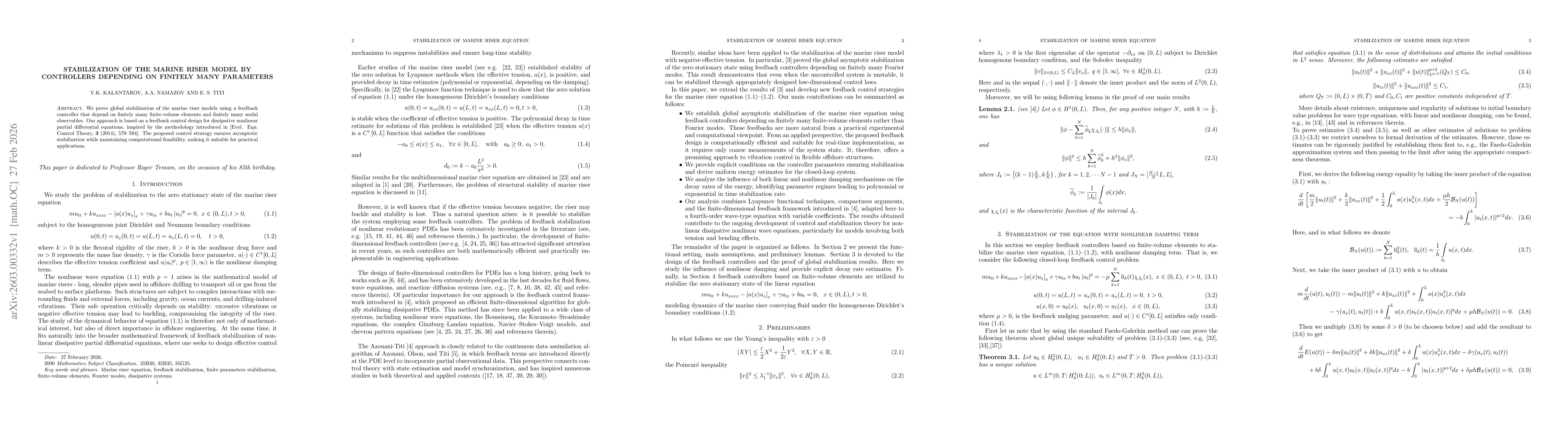 Thumbnail for Stabilization of the Marine Riser model by controllers depending on finitely many parameters