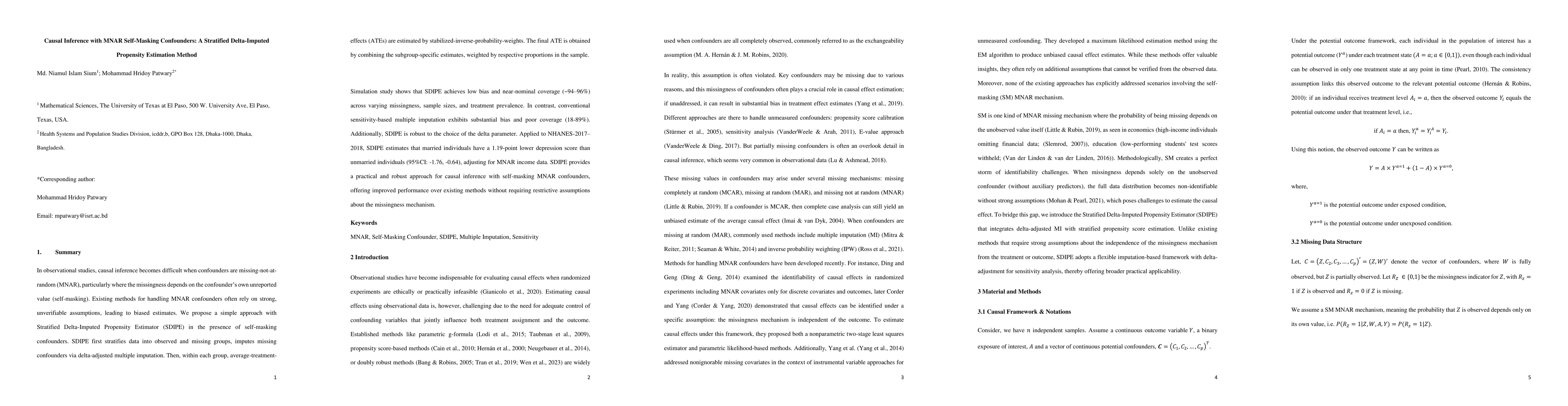 Thumbnail for Causal Inference with MNAR Self-Masking Confounders: A Stratified Delta-Imputed Propensity Estimation Method