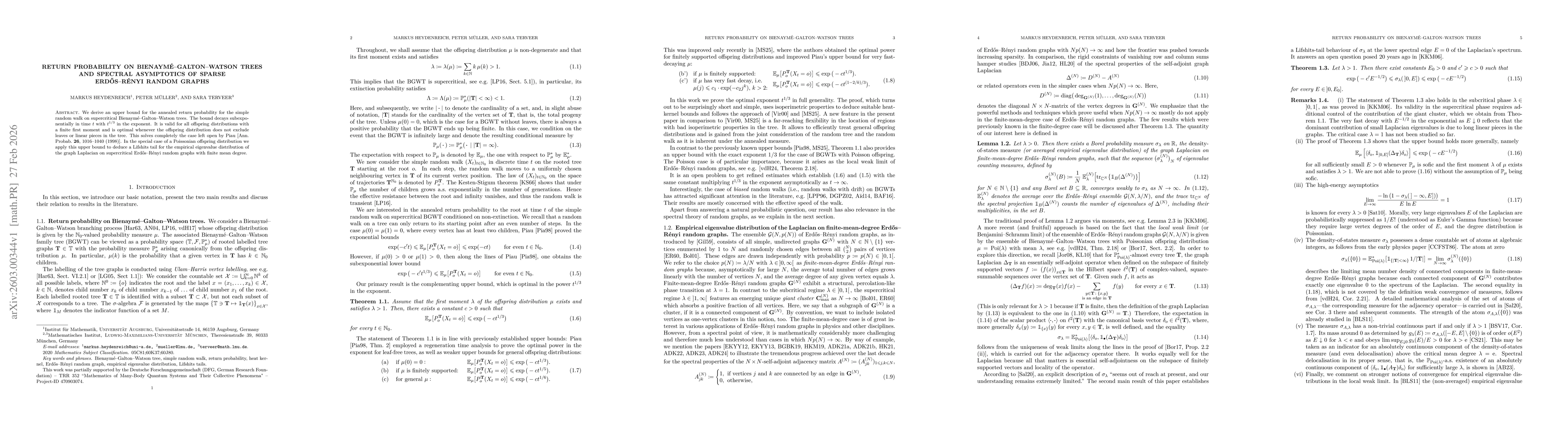Thumbnail for Return probability on Bienaymé-Galton-Watson trees and spectral asymptotics of sparse Erdős-Rényi random graphs