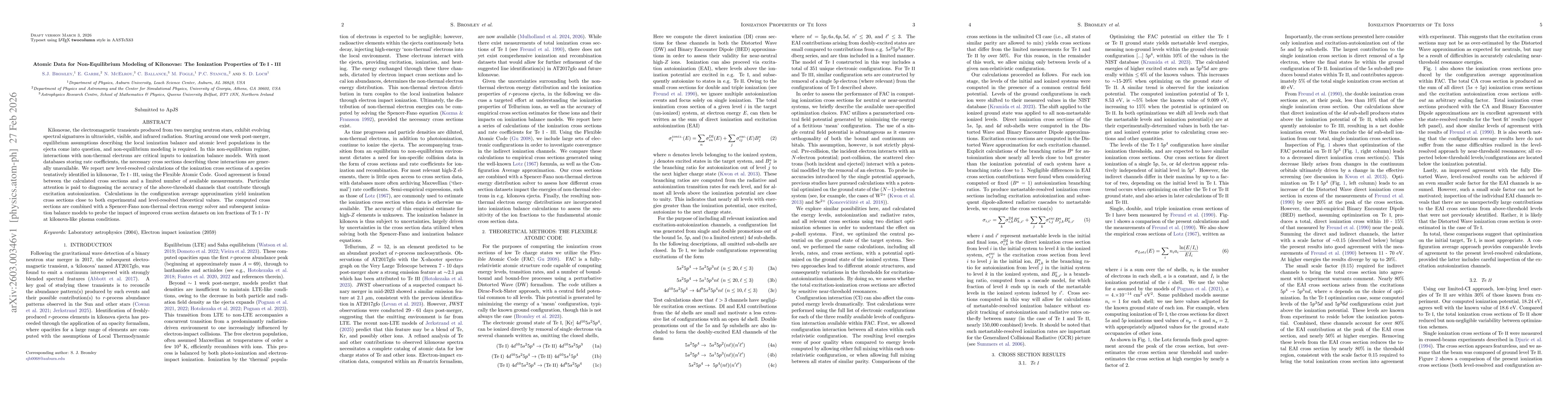 Thumbnail for Atomic Data for Non-Equilibrium Modeling of Kilonovae: The Ionization Properties of Te I - III