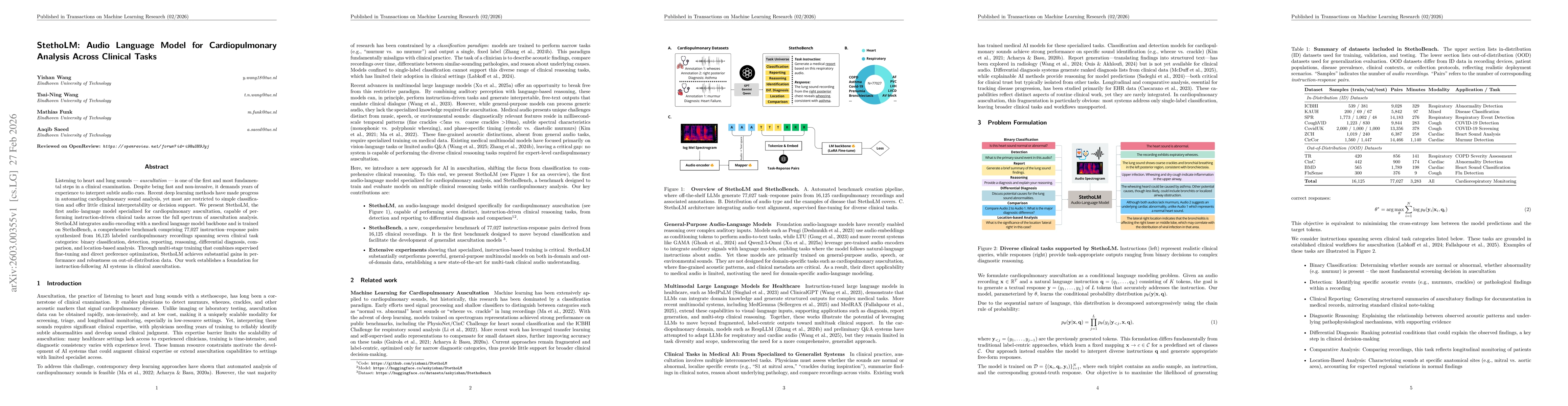 Thumbnail for StethoLM: Audio Language Model for Cardiopulmonary Analysis Across Clinical Tasks