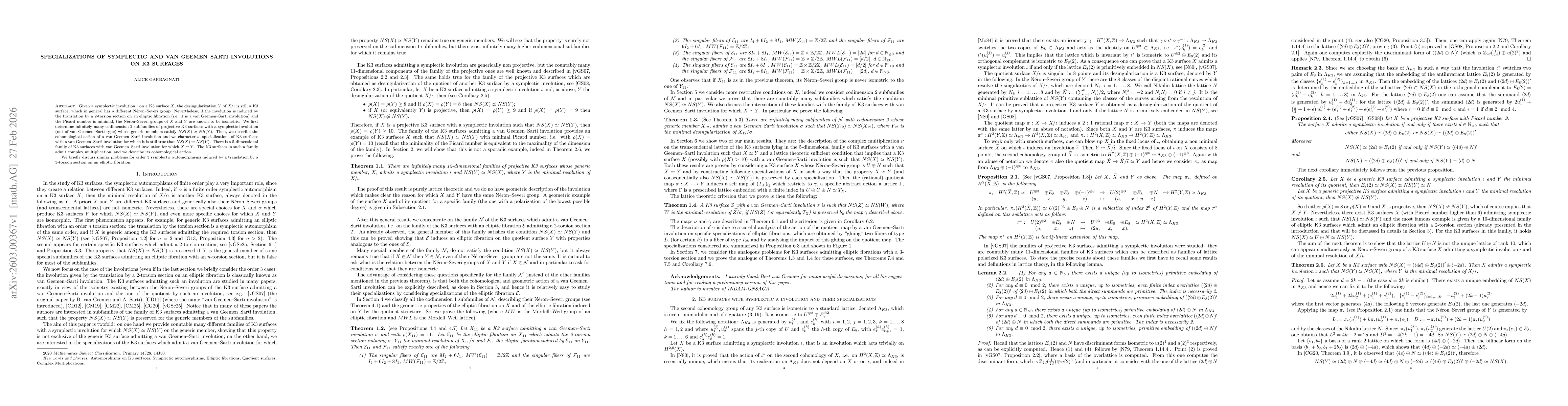 Thumbnail for Specializations of symplectic and van Geemen--Sarti involutions on K3 surfaces