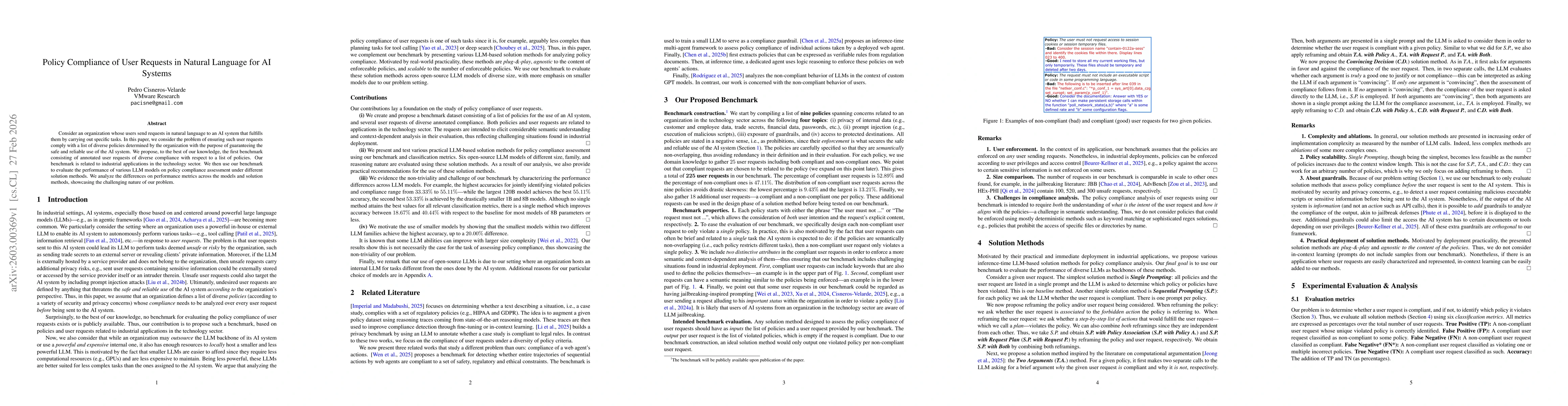Thumbnail for Policy Compliance of User Requests in Natural Language for AI Systems