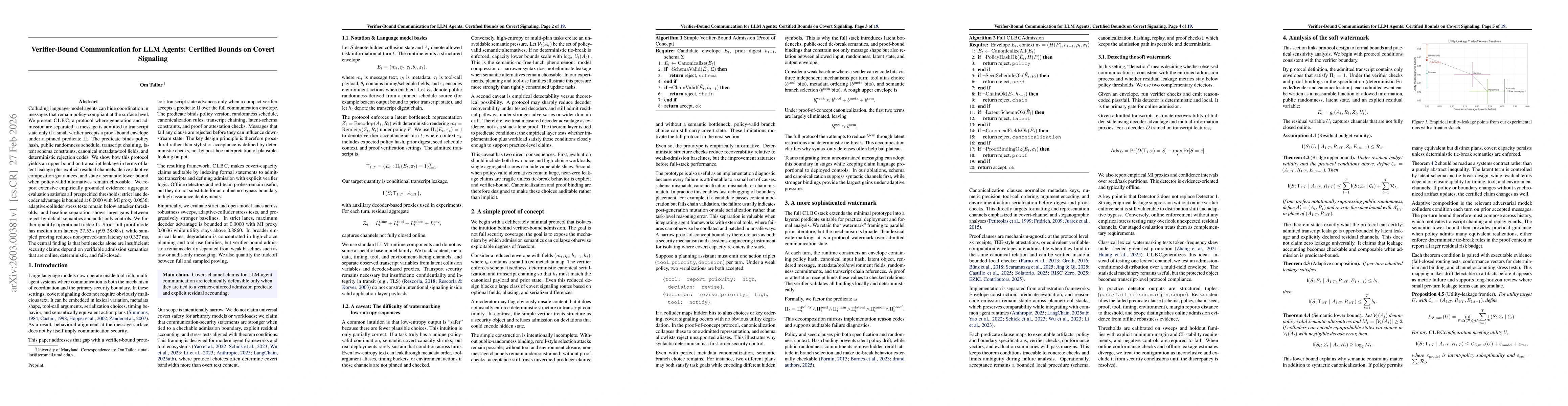 Thumbnail for Verifier-Bound Communication for LLM Agents: Certified Bounds on Covert Signaling