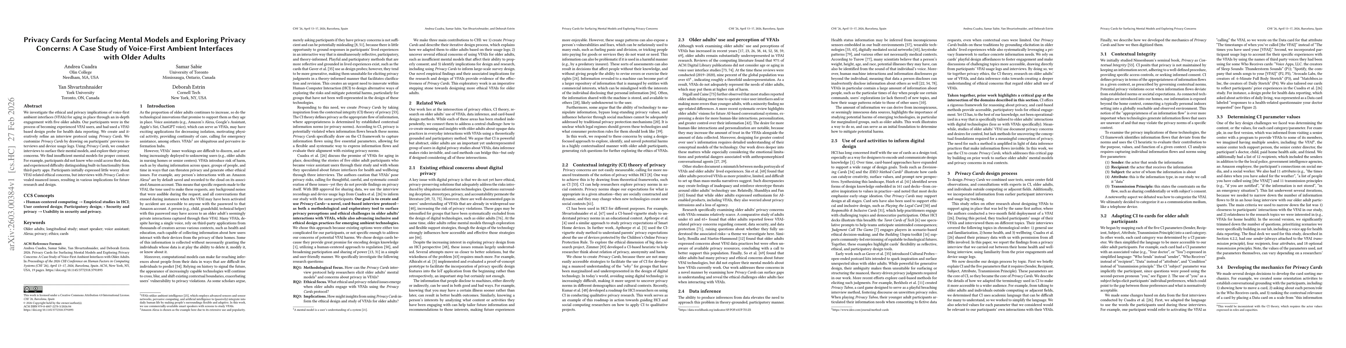 Thumbnail for Privacy Cards for Surfacing Mental Models and Exploring Privacy Concerns: A Case Study of Voice-First Ambient Interfaces with Older Adults