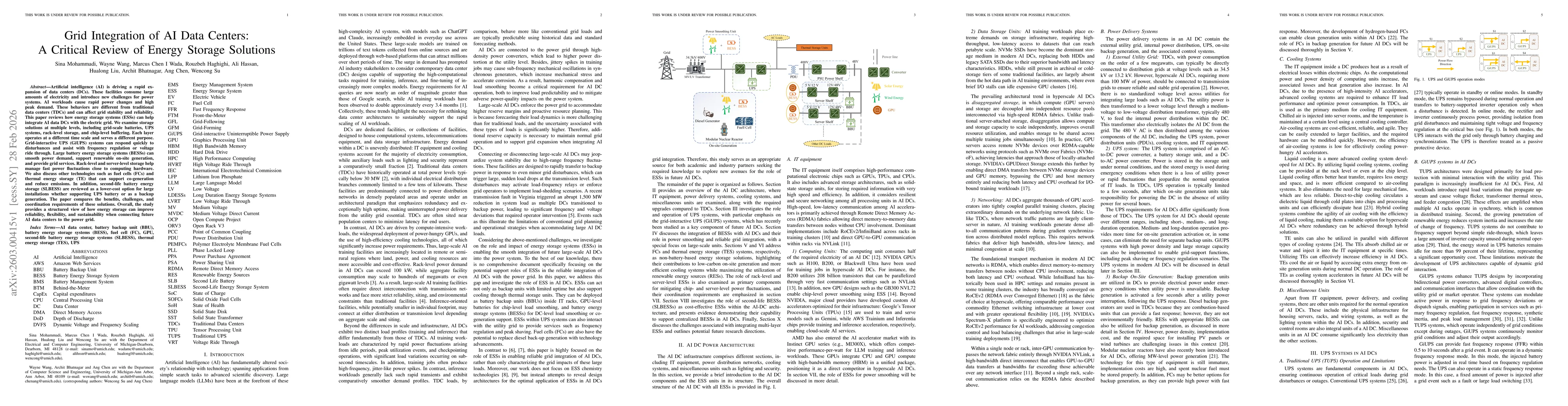 Thumbnail for Grid Integration of AI Data Centers: A Critical Review of Energy Storage Solutions