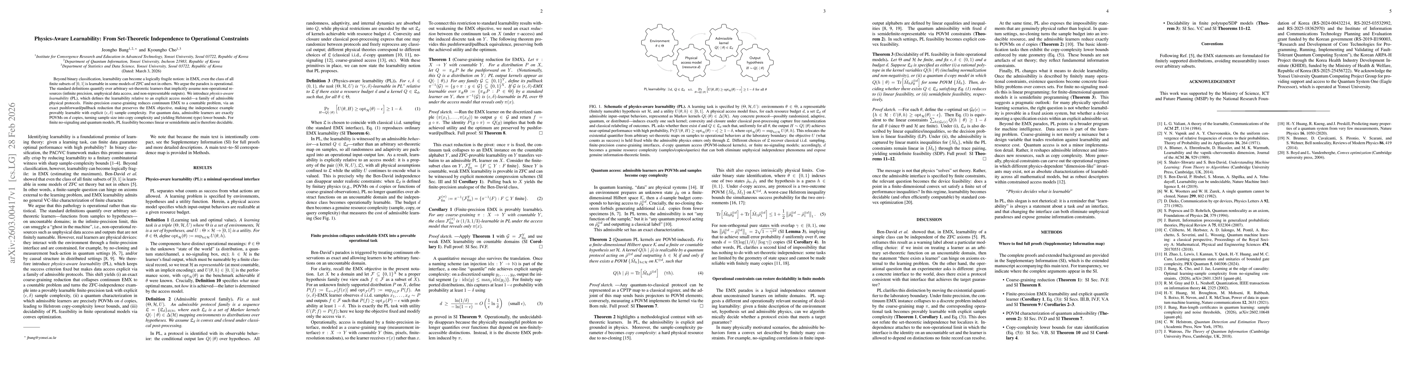 Thumbnail for Physics-Aware Learnability: From Set-Theoretic Independence to Operational Constraints