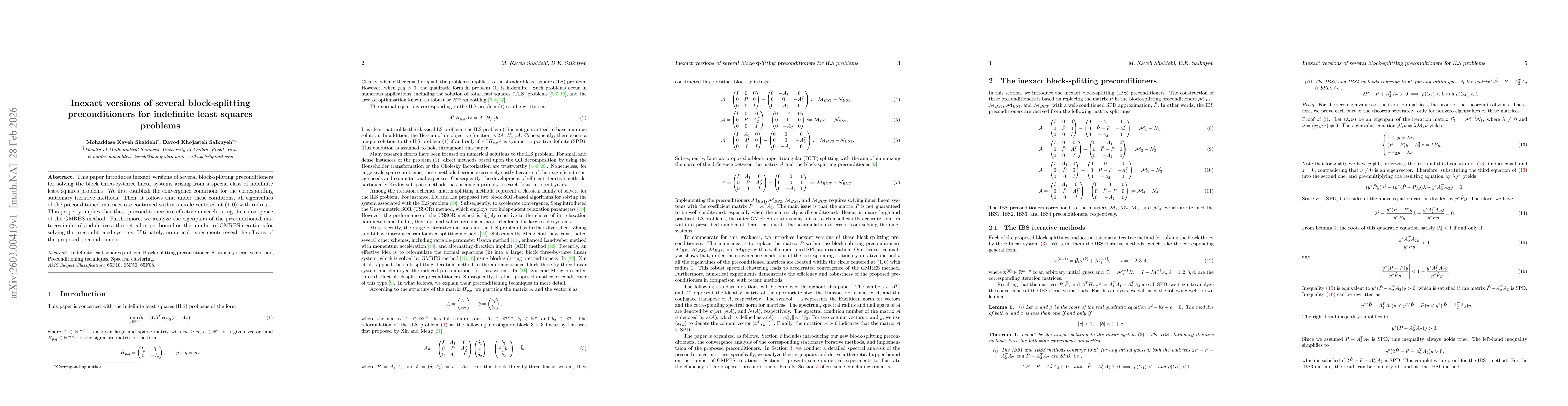 Thumbnail for Inexact versions of several block-splitting preconditioners for indefinite least squares problems