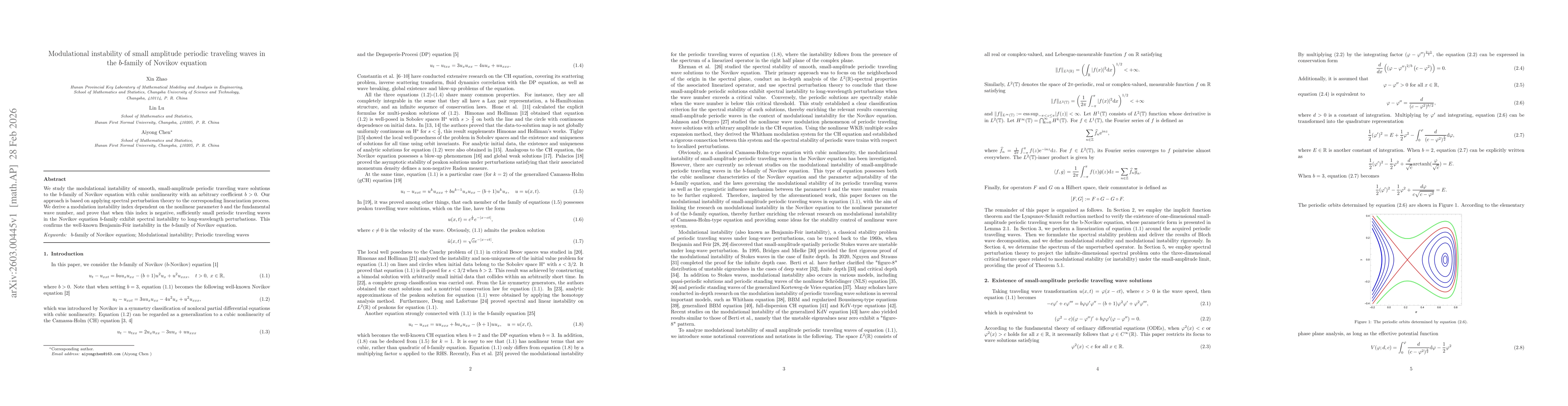 Thumbnail for Modulational instability of small amplitude periodic traveling waves in the $b$-family of Novikov equation