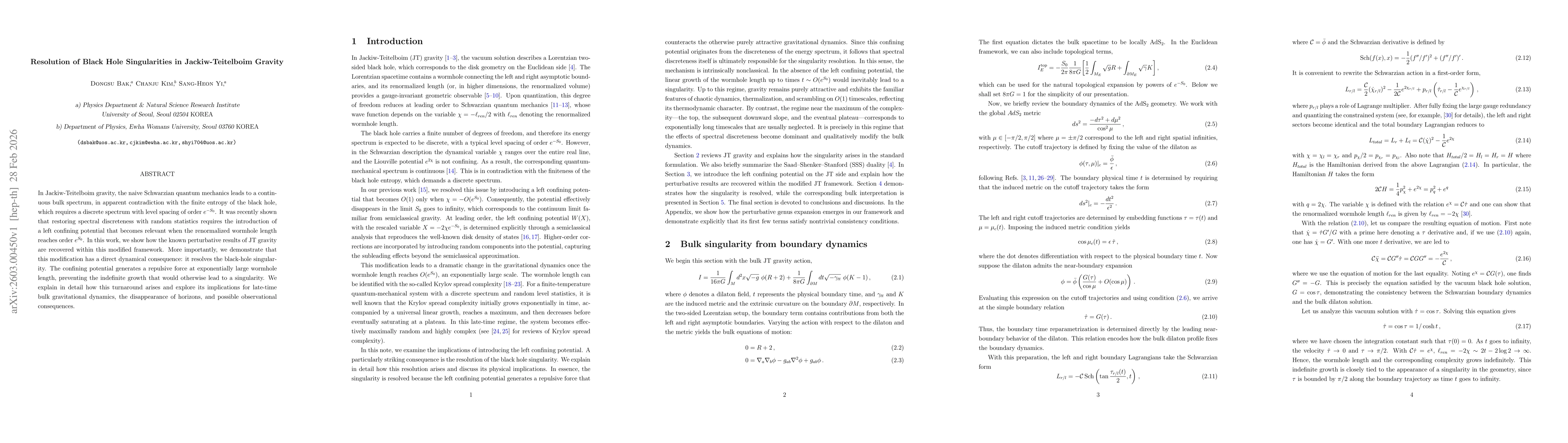 Thumbnail for Resolution of Black Hole Singularities in Jackiw-Teitelboim Gravity