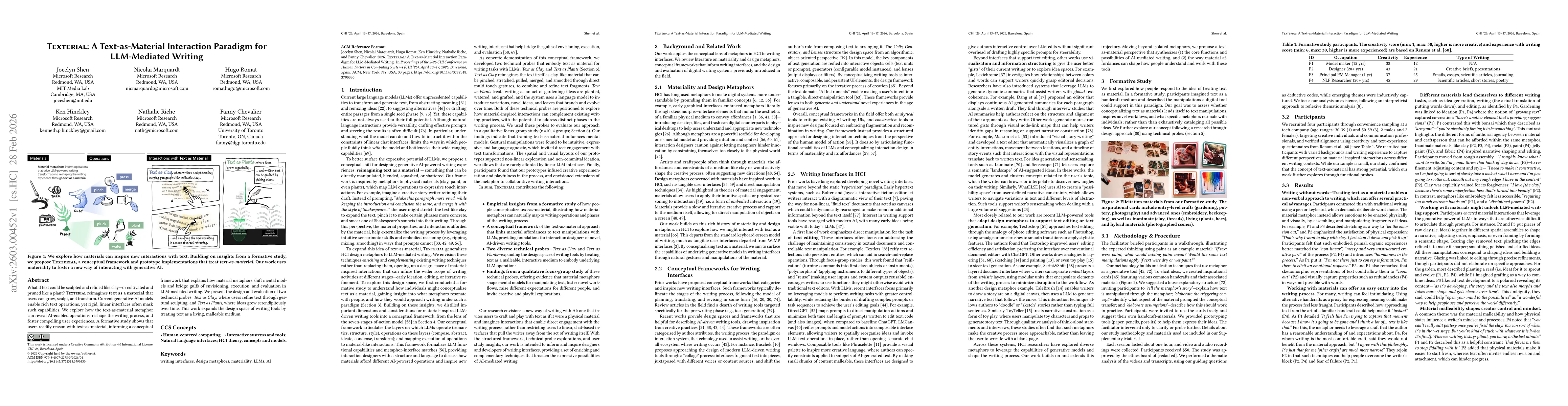 Thumbnail for Texterial: A Text-as-Material Interaction Paradigm for LLM-Mediated Writing