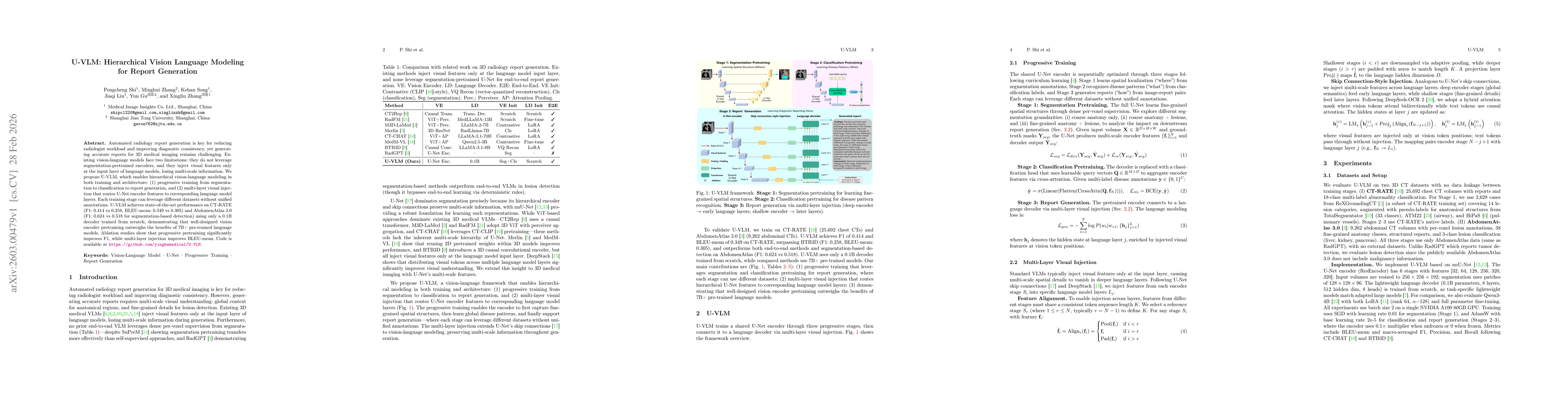 Thumbnail for U-VLM: Hierarchical Vision Language Modeling for Report Generation