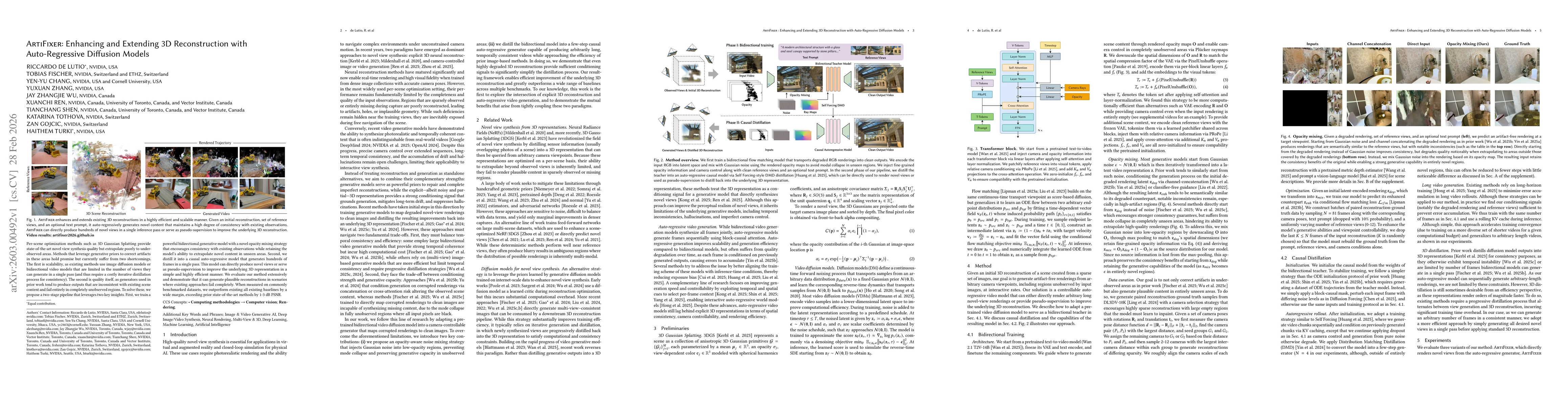 Thumbnail for ArtiFixer: Enhancing and Extending 3D Reconstruction with Auto-Regressive Diffusion Models