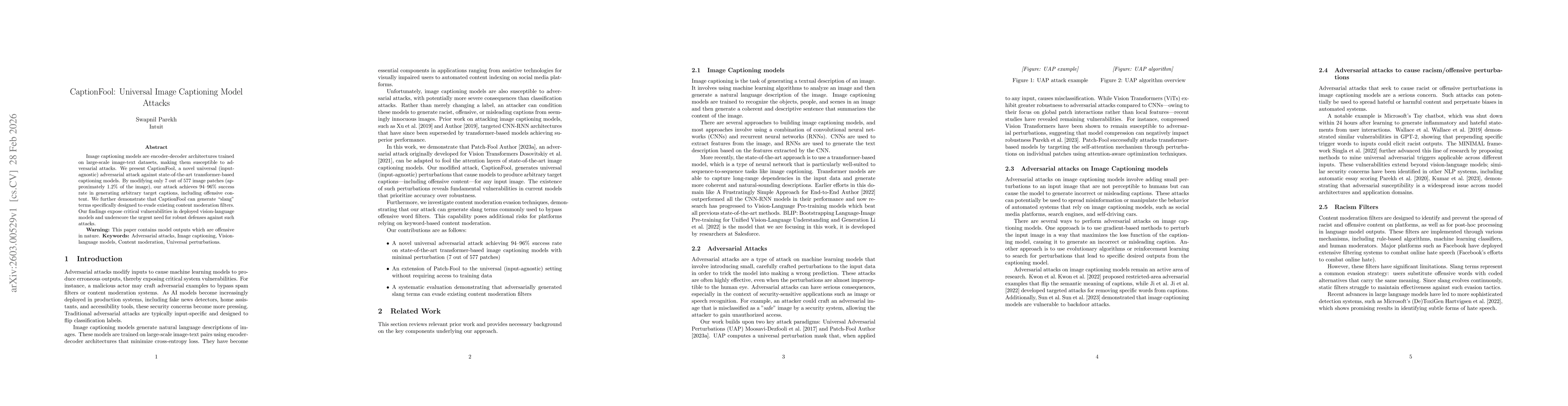 Thumbnail for CaptionFool: Universal Image Captioning Model Attacks