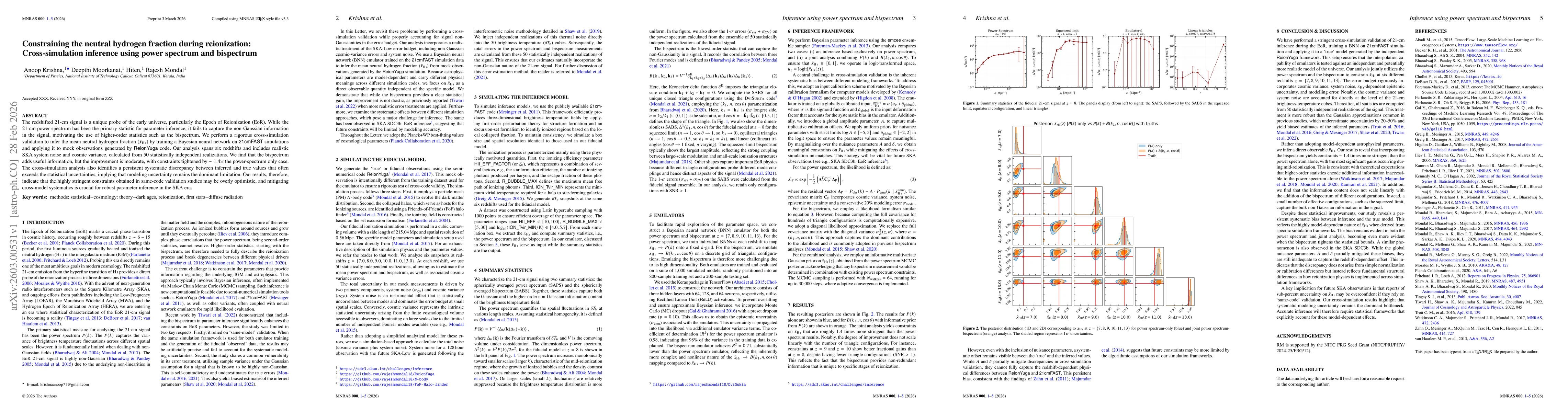 Thumbnail for Constraining the neutral hydrogen fraction during reionization: Cross-simulation inference using power spectrum and bispectrum