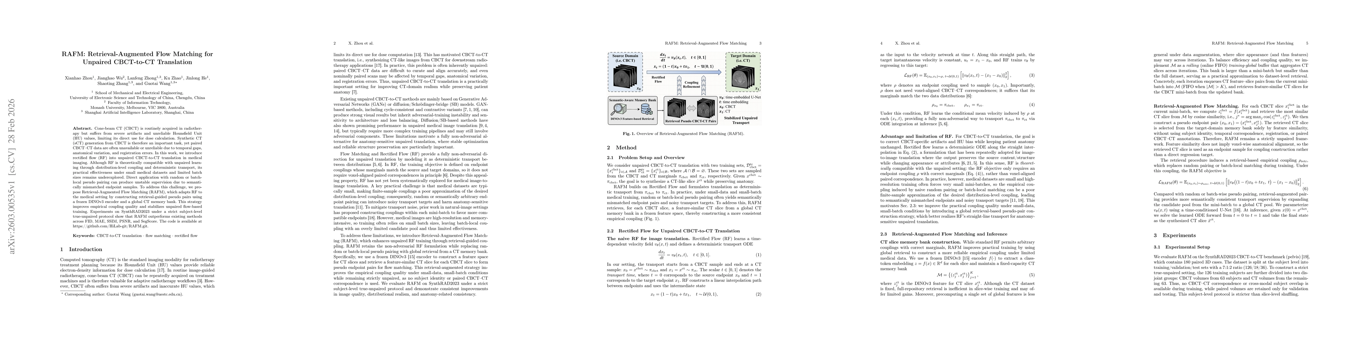 Thumbnail for RAFM: Retrieval-Augmented Flow Matching for Unpaired CBCT-to-CT Translation