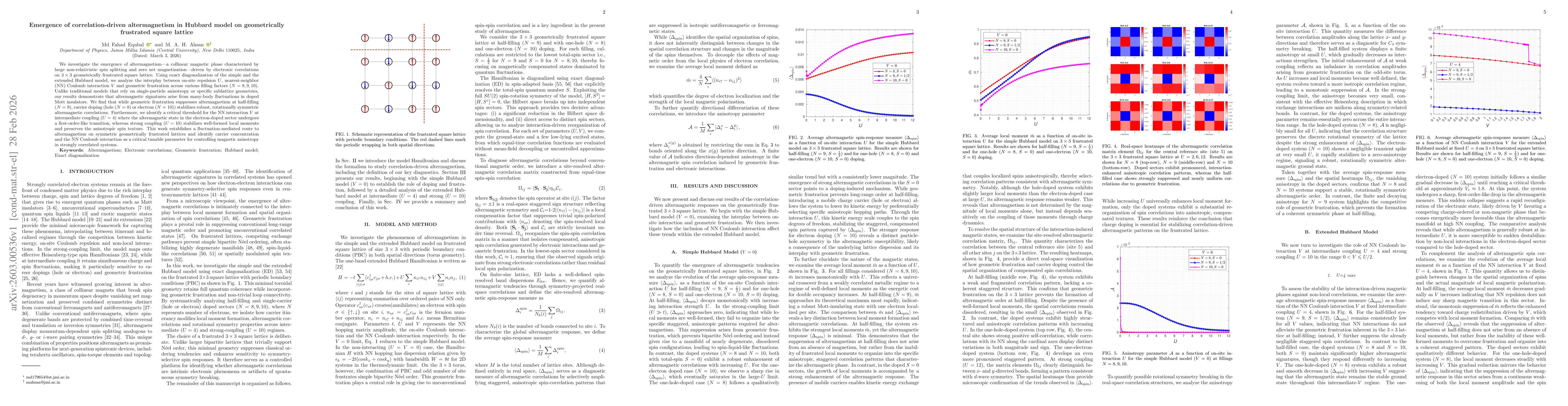 Thumbnail for Emergence of correlation-driven altermagnetism in Hubbard model on geometrically frustrated square lattice