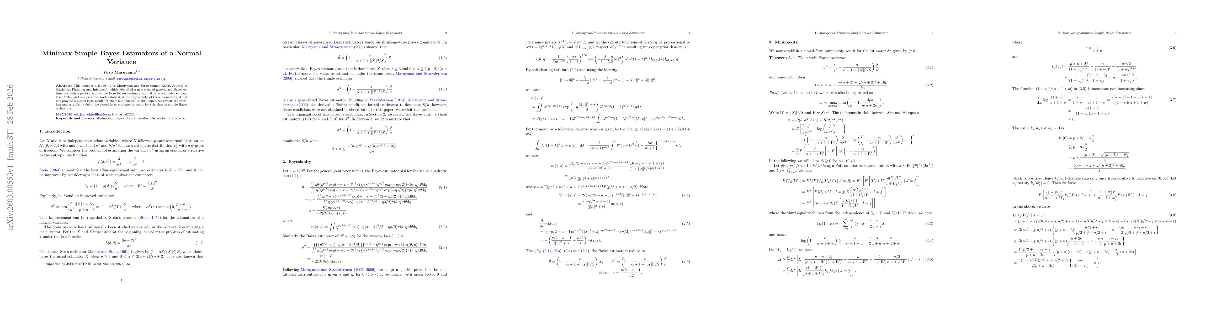 Thumbnail for Minimax Simple Bayes Estimators of a Normal Variance