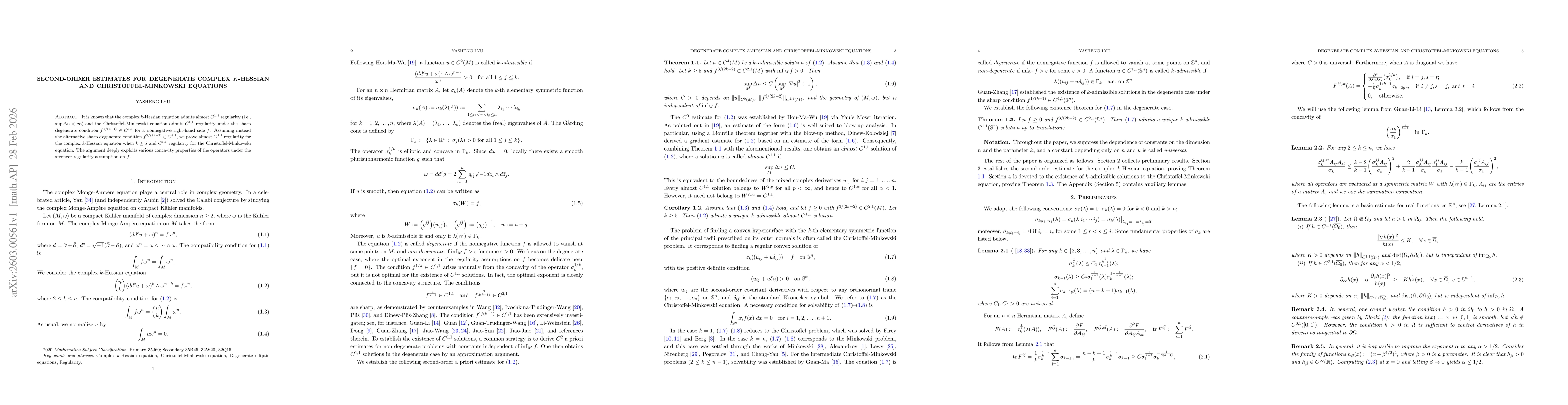 Thumbnail for Second-order estimates for degenerate complex $k$-Hessian and Christoffel-Minkowski equations