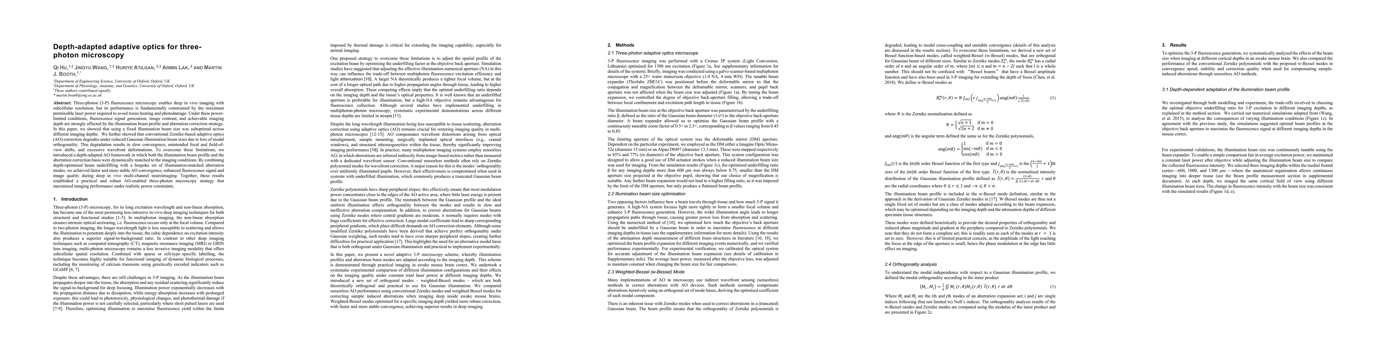 Thumbnail for Depth-adapted adaptive optics for three-photon microscopy