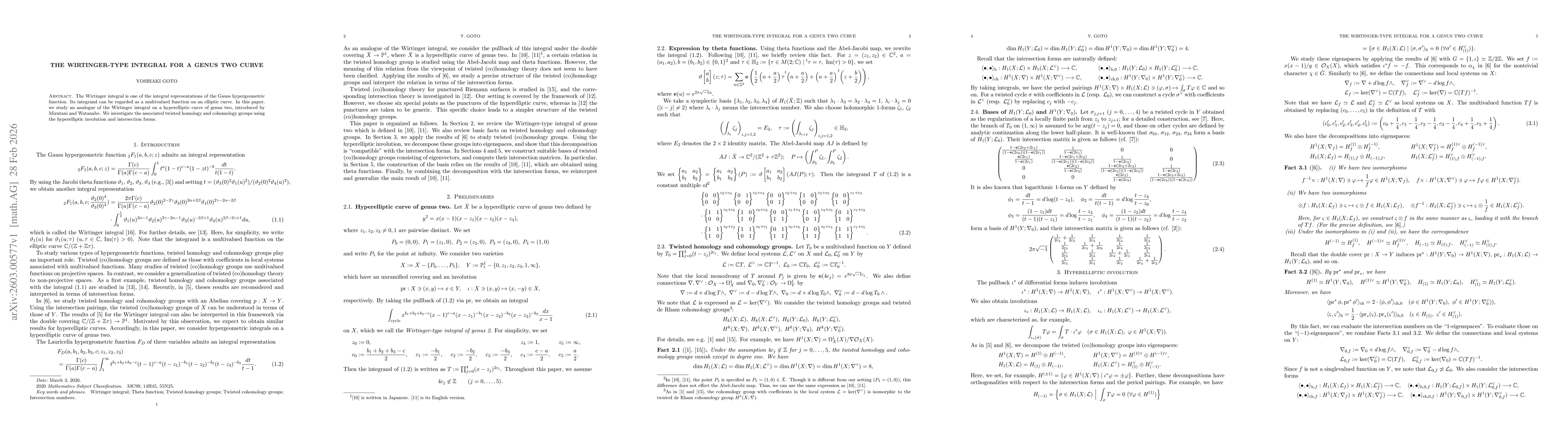 Thumbnail for The Wirtinger-type integral for a genus two curve
