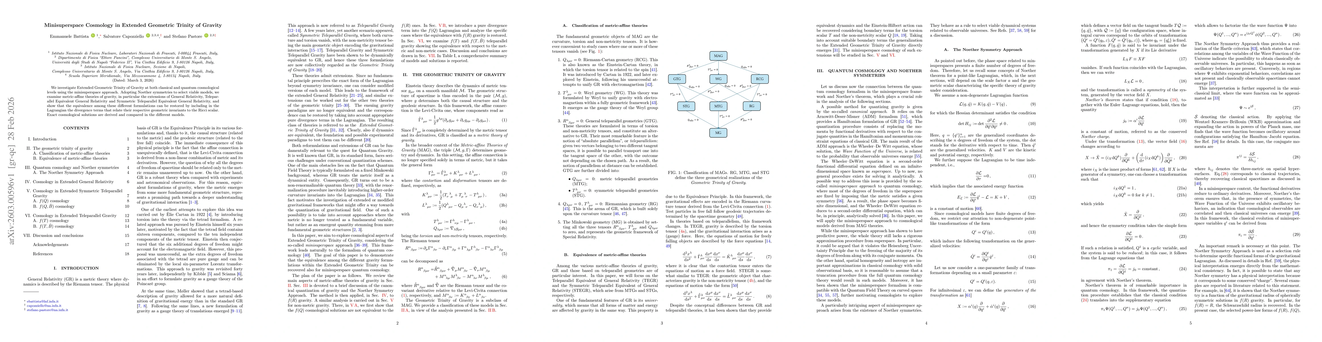 Thumbnail for Minisuperspace Cosmology in Extended Geometric Trinity of Gravity