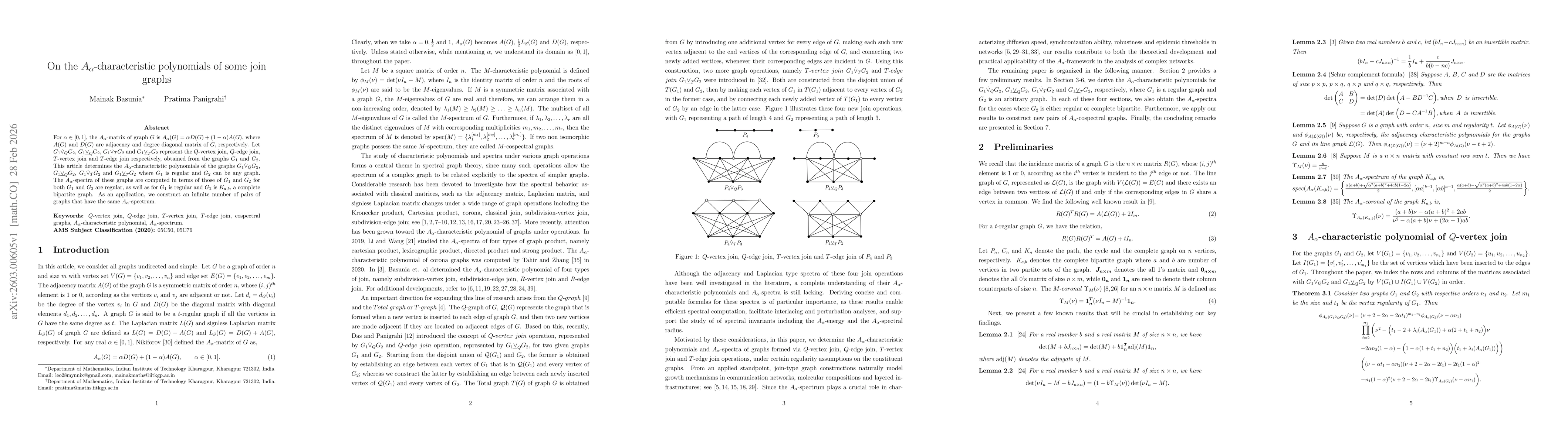 Thumbnail for On the $A_α$-characteristic polynomials of some join graphs