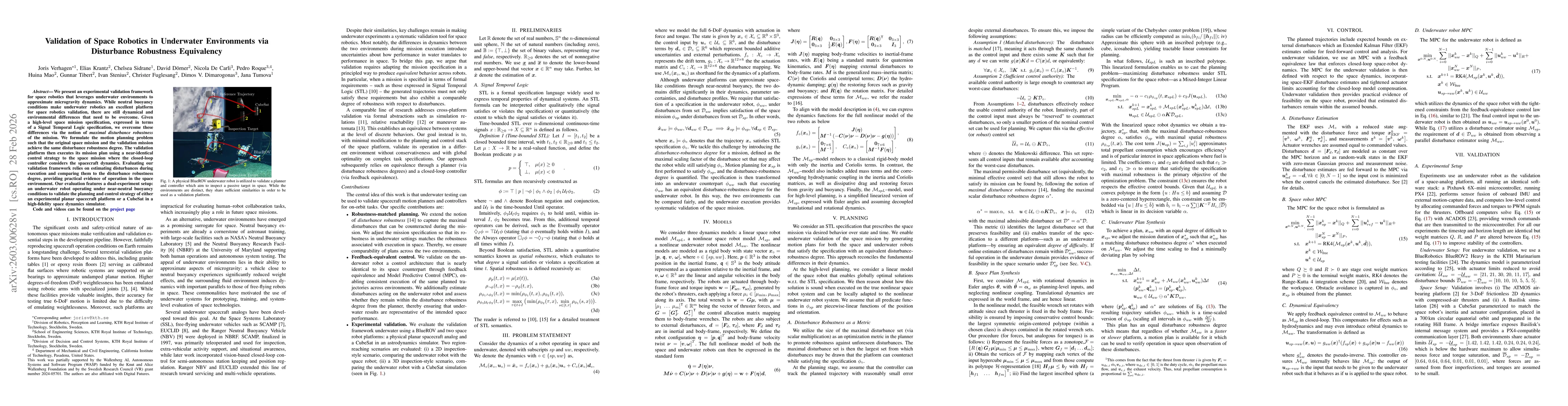 Thumbnail for Validation of Space Robotics in Underwater Environments via Disturbance Robustness Equivalency