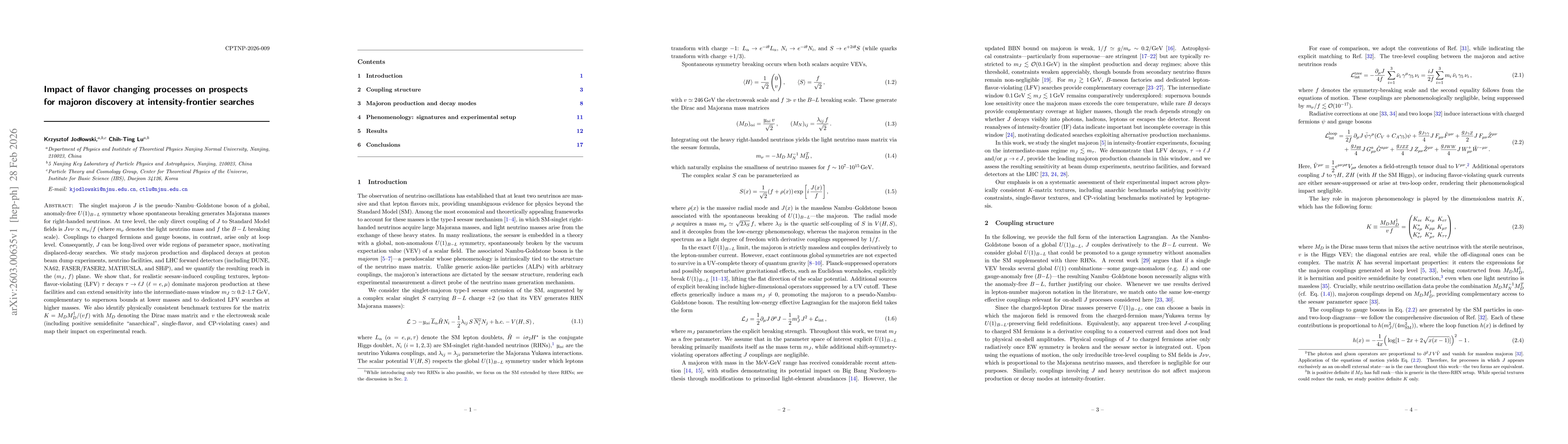Thumbnail for Impact of flavor changing processes on prospects for majoron discovery at intensity-frontier searches