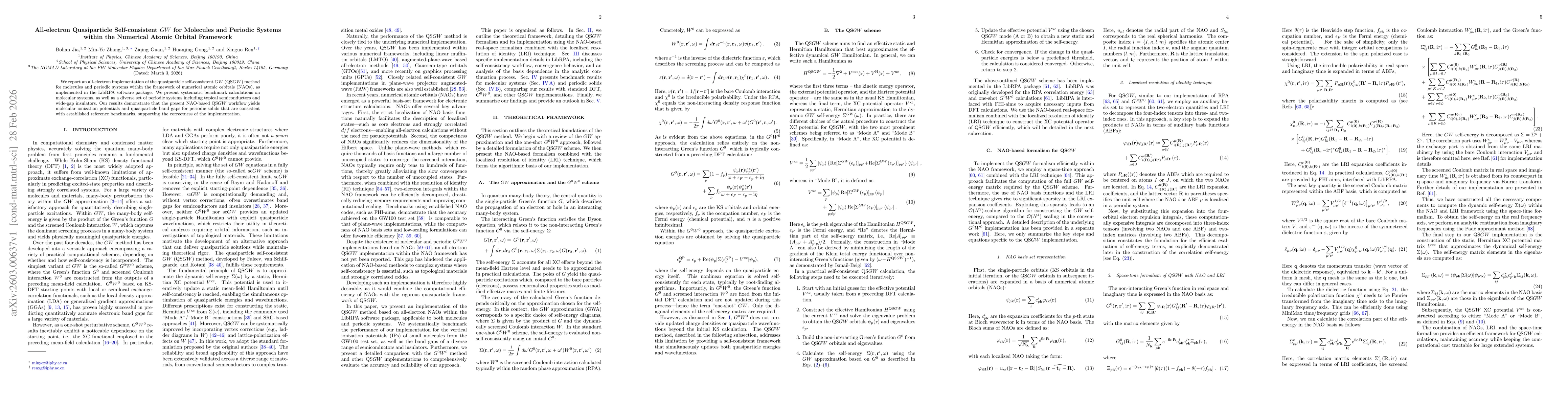 Thumbnail for All-electron Quasiparticle Self-consistent GW for Molecules and Periodic Systems within the Numerical Atomic Orbital Framework