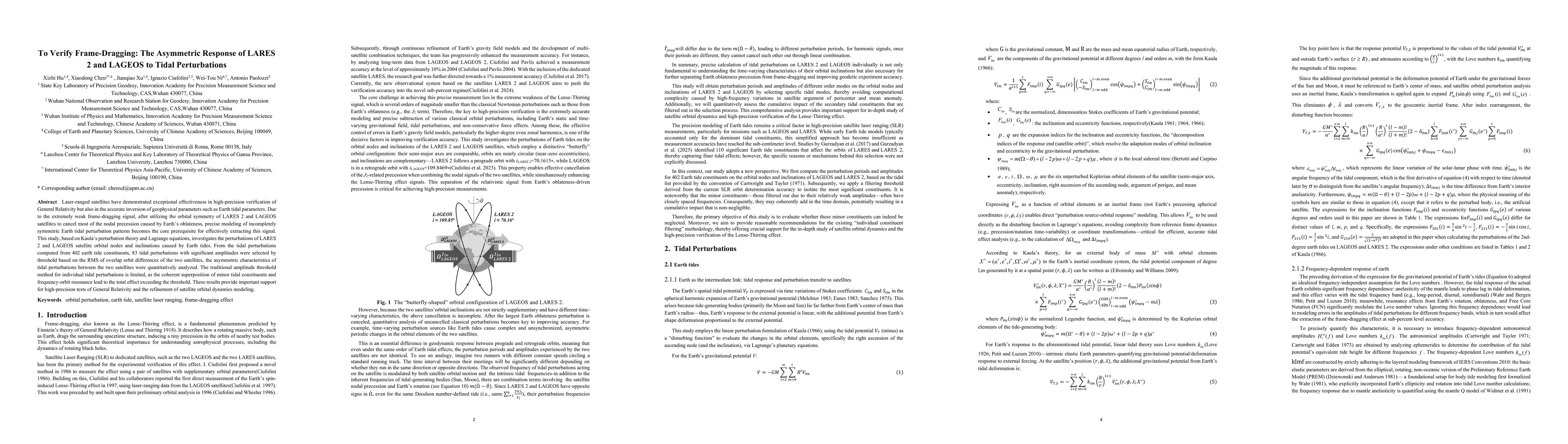 Thumbnail for To Verify Frame-Dragging: The Asymmetric Response of LARES 2 and LAGEOS to Tidal Perturbations
