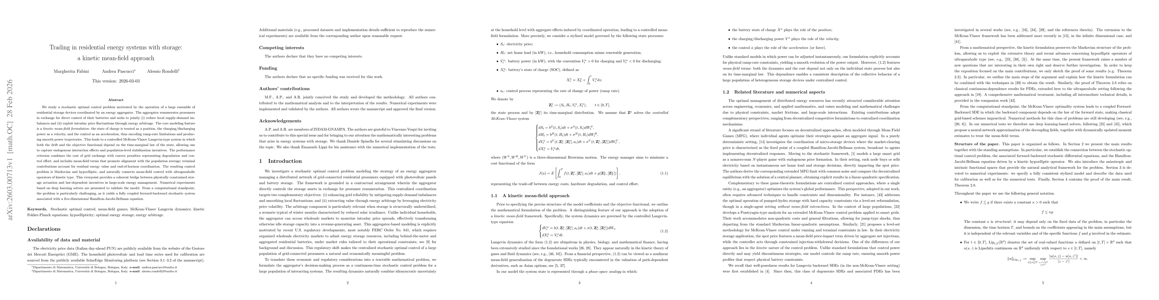 Thumbnail for Trading in residential energy systems with storage: a kinetic mean-field approach