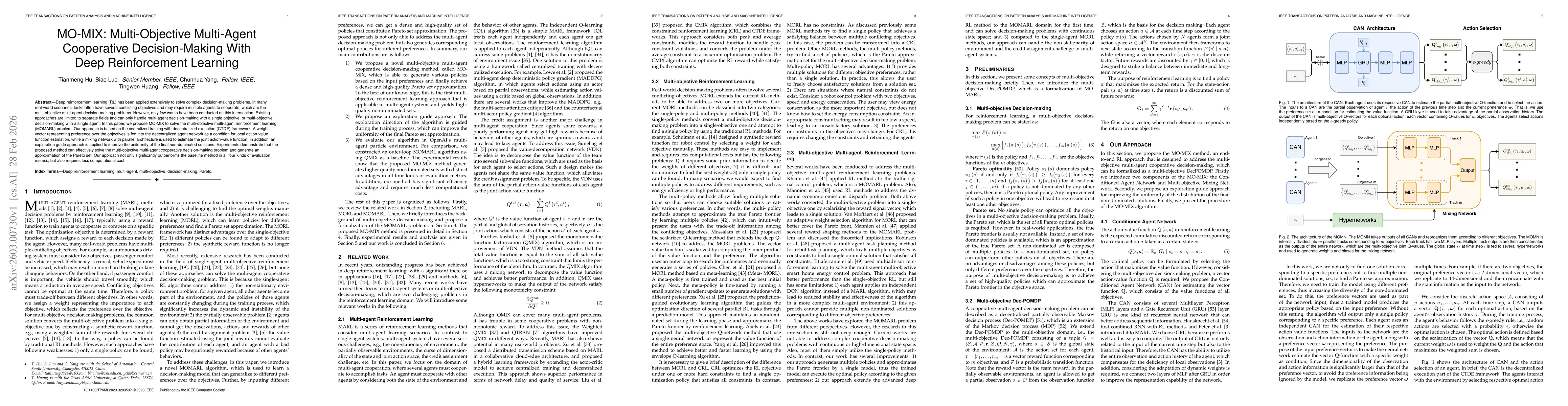 Thumbnail for MO-MIX: Multi-Objective Multi-Agent Cooperative Decision-Making With Deep Reinforcement Learning