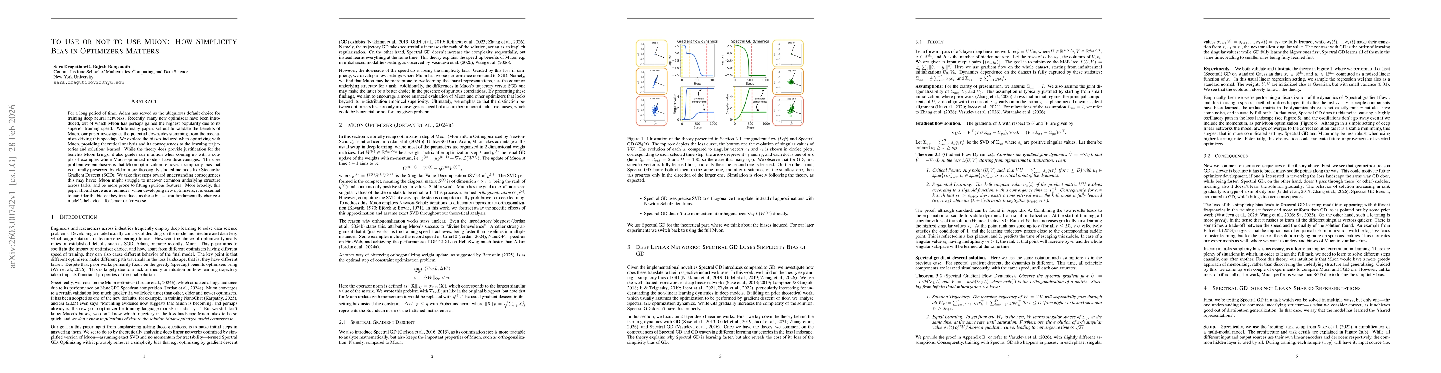 Thumbnail for To Use or not to Use Muon: How Simplicity Bias in Optimizers Matters